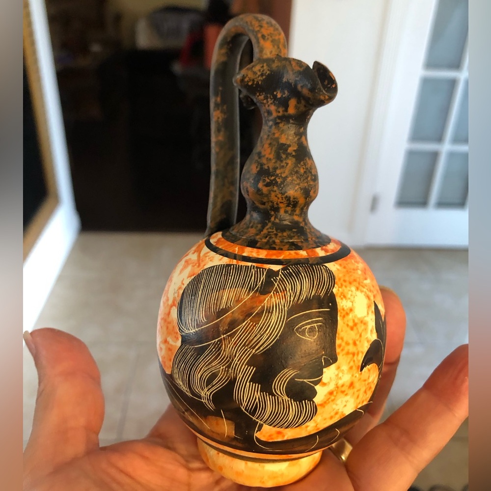 Vintage Ancient Greek Pottery Pitcher Vase Handmade Savas Rhodes  5 1/2”x 3”